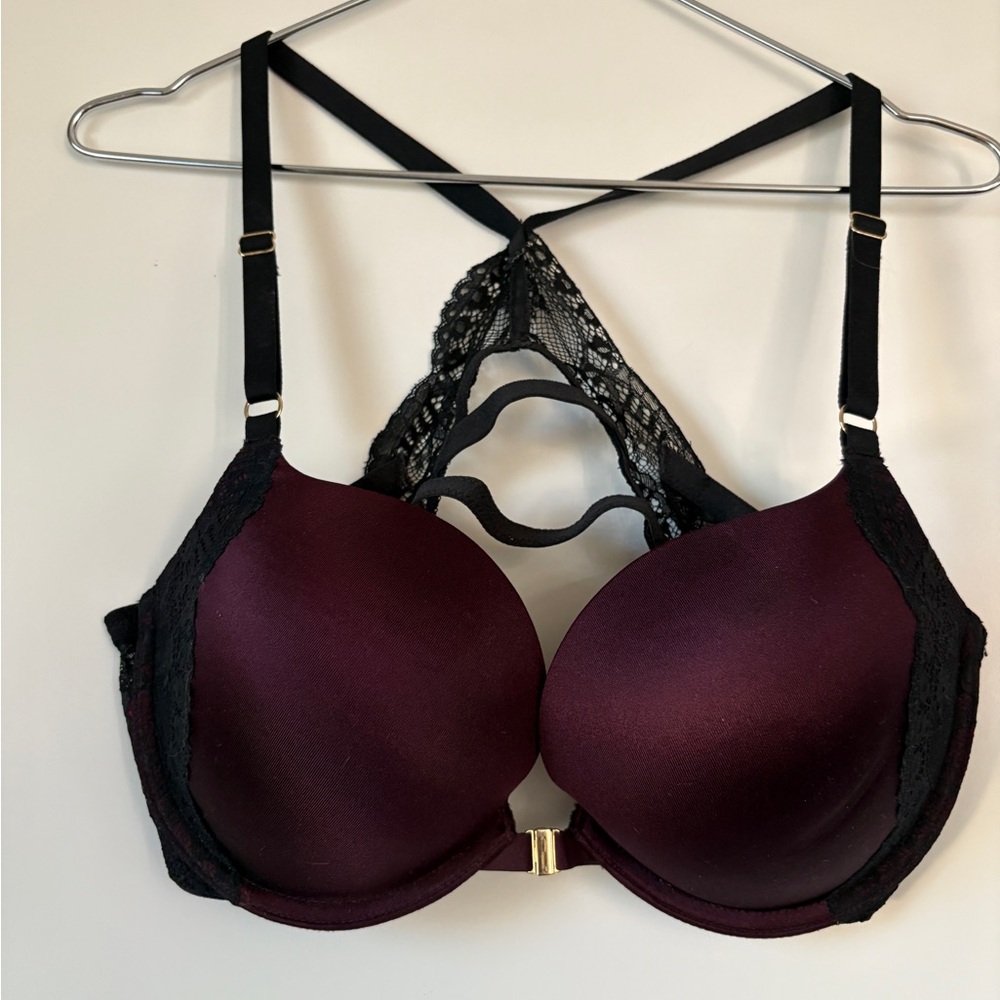 La SENZA beyond sexy Deep Burgundy front clasp push up Lace detail bra 36c